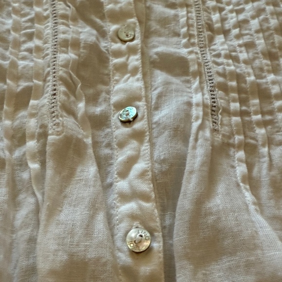 120% Lino linen pleated white tunic Top button down great pre owned condition - Picture 8 of 10